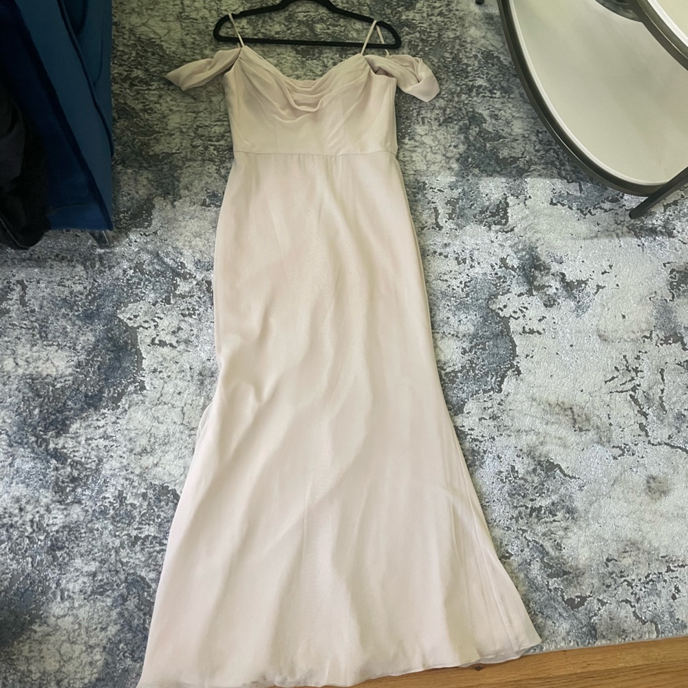 Champagne Cowl Neck Off the shoulder long dress